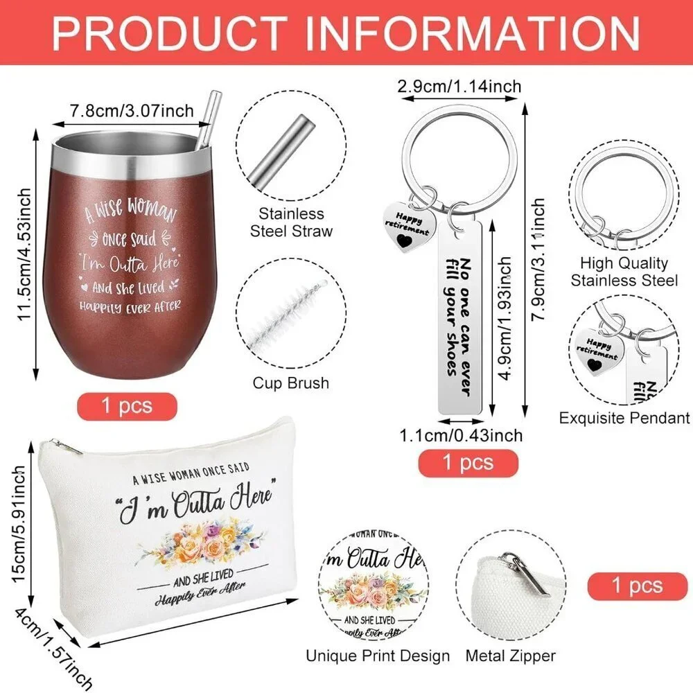 Retirement Gift Set Women Stainless Steel Tumbler Tote Cosmetic Keychain